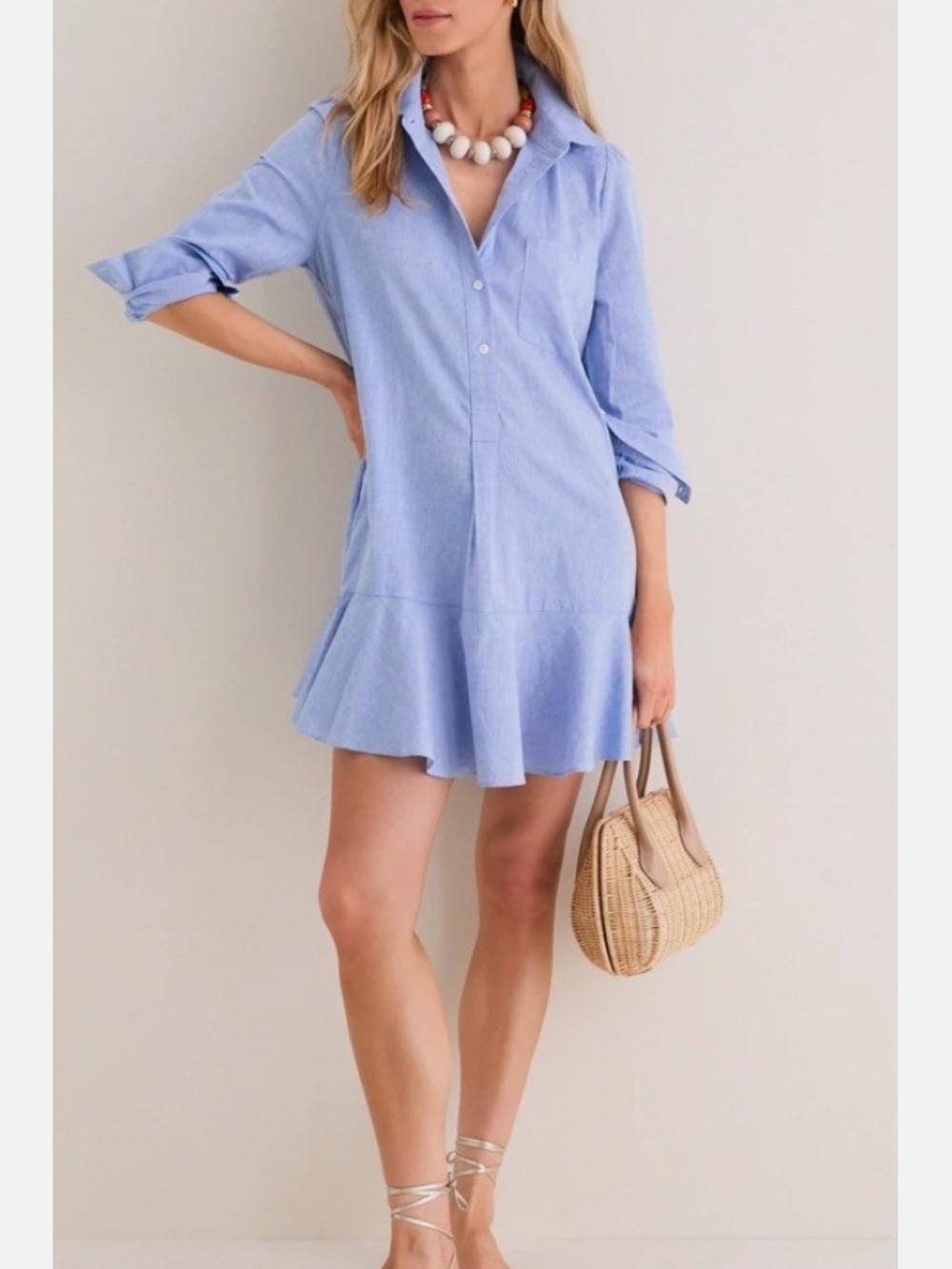 Tuckernuck Blue 100% Cotton Buttoned Collared Long Sleeve Dress size Small
